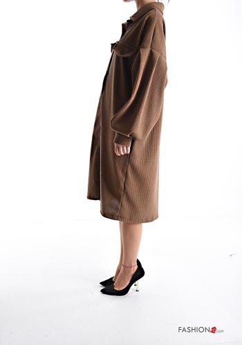 Gerippte mit kragen lange ärmel Blusenkleid mit Knöpfen - ph 3
