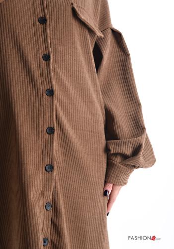 Gerippte mit kragen lange ärmel Blusenkleid mit Knöpfen - ph 4