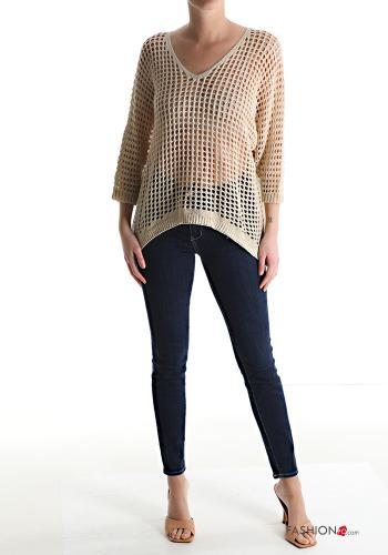 oversized fishnet Cotton Sweater with v-neck - ph 5