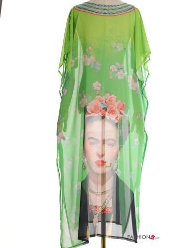 Kunstmuster kurze ärmel lange chiffon Strandkleid mit V-Ausschnitt mit schlitz - ph 2