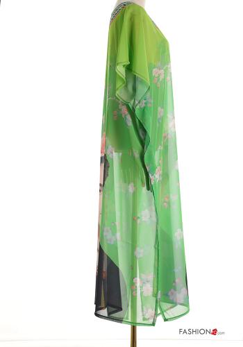 Kunstmuster kurze ärmel lange chiffon Strandkleid mit V-Ausschnitt mit schlitz - ph 3
