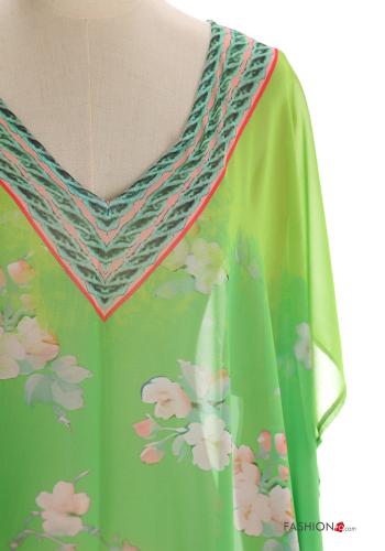 Kunstmuster kurze ärmel lange chiffon Strandkleid mit V-Ausschnitt mit schlitz - ph 4