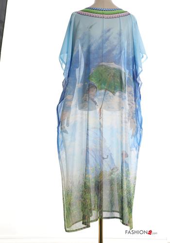 Kunstmuster kurze ärmel lange chiffon Strandkleid mit V-Ausschnitt mit schlitz - ph 2