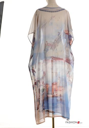 Copricostume chiffon maniche corte lungo Fantasia luoghi e paesi scollo a V con spacco - ph 2