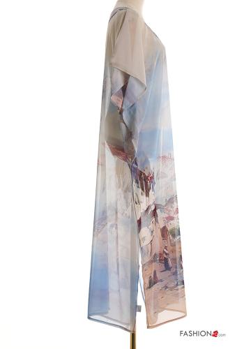 Copricostume chiffon maniche corte lungo Fantasia luoghi e paesi scollo a V con spacco - ph 3