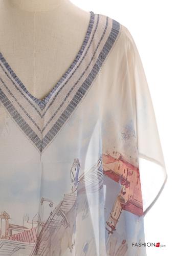 Copricostume chiffon maniche corte lungo Fantasia luoghi e paesi scollo a V con spacco - ph 4