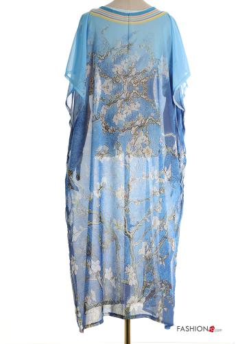 Copricostume chiffon maniche corte lungo Fantasia floreale scollo a V con spacco - ph 2