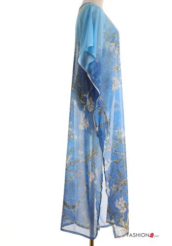 Copricostume chiffon maniche corte lungo Fantasia floreale scollo a V con spacco - ph 3