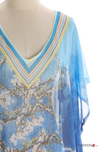 Copricostume chiffon maniche corte lungo Fantasia floreale scollo a V con spacco - ph 4