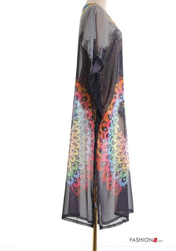 Kunstmuster kurze ärmel lange chiffon Strandkleid mit V-Ausschnitt mit schlitz - ph 3