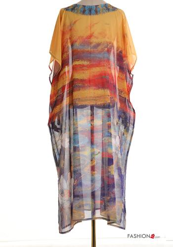 Copricostume chiffon maniche corte lungo Fantasia astratta scollo a V con spacco - ph 2