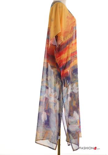Copricostume chiffon maniche corte lungo Fantasia astratta scollo a V con spacco - ph 3