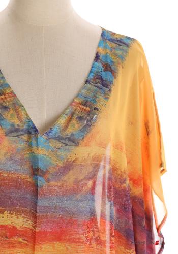 Copricostume chiffon maniche corte lungo Fantasia astratta scollo a V con spacco - ph 4