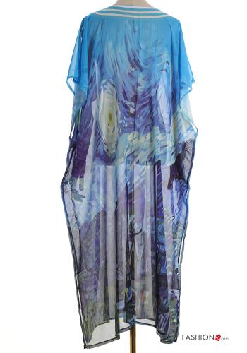 Abstrakte Muster kurze ärmel lange chiffon Strandkleid mit V-Ausschnitt mit schlitz - ph 2