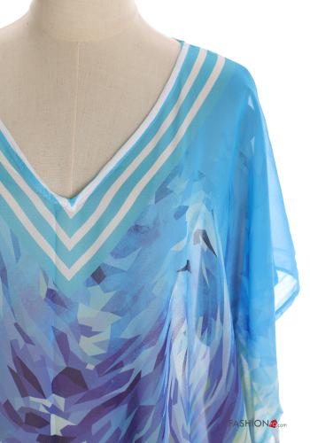 Abstrakte Muster kurze ärmel lange chiffon Strandkleid mit V-Ausschnitt mit schlitz - ph 4