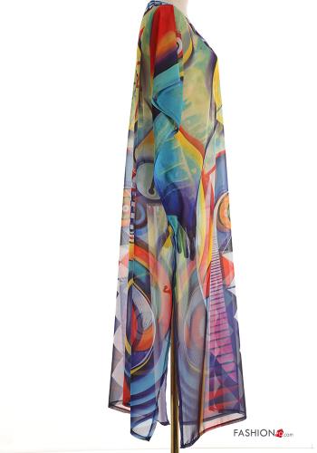 Copricostume chiffon maniche corte lungo Fantasia artistica scollo a V con spacco - ph 3