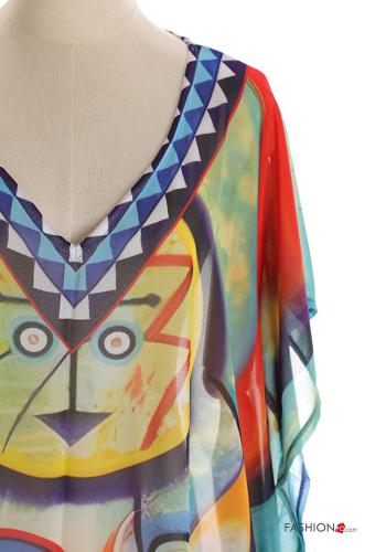 Copricostume chiffon maniche corte lungo Fantasia artistica scollo a V con spacco - ph 4