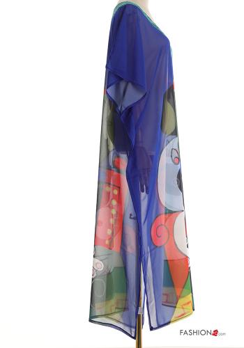 Kunstmuster kurze ärmel lange chiffon Strandkleid mit V-Ausschnitt mit schlitz - ph 3