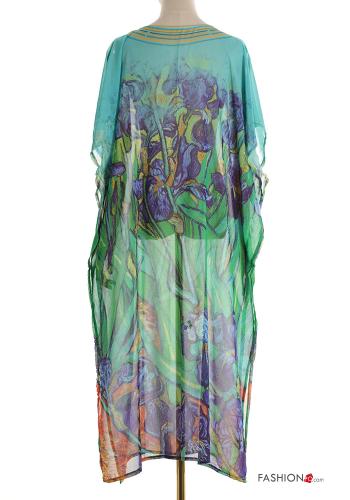 Blumenmuster kurze ärmel lange chiffon Strandkleid mit V-Ausschnitt mit schlitz - ph 2