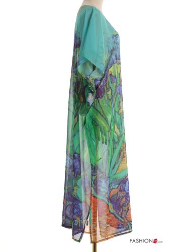 Blumenmuster kurze ärmel lange chiffon Strandkleid mit V-Ausschnitt mit schlitz - ph 3