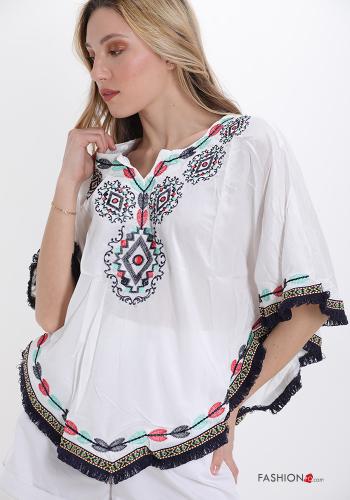 Besticktes Muster Strandkleid mit V-Ausschnitt mit Fransen - ph 1