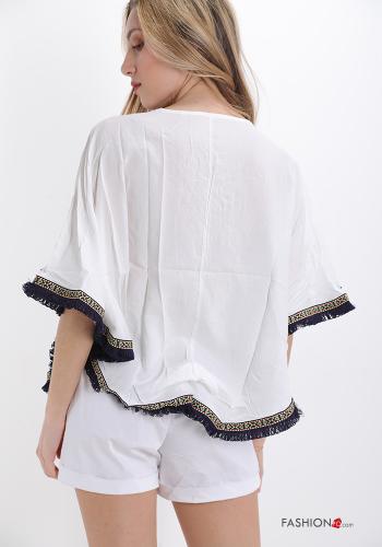 Besticktes Muster Strandkleid mit V-Ausschnitt mit Fransen - ph 2