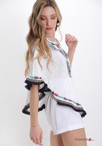 Besticktes Muster Strandkleid mit V-Ausschnitt mit Fransen - ph 3