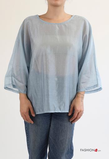 Blusa maniche lunghe girocollo con strass - ph 1