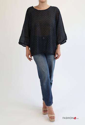 Blusa maniche lunghe girocollo con strass - ph 4