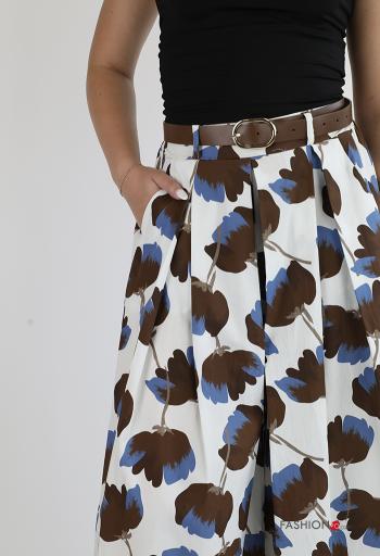 Pantalone in Cotone vita alta wide leg Fantasia floreale con cintura con tasche - ph 4