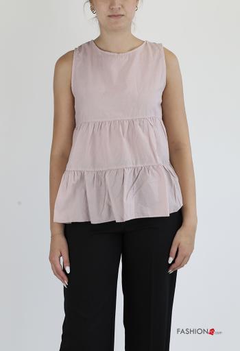 sleeveless crew neck Cotton Top with flounces