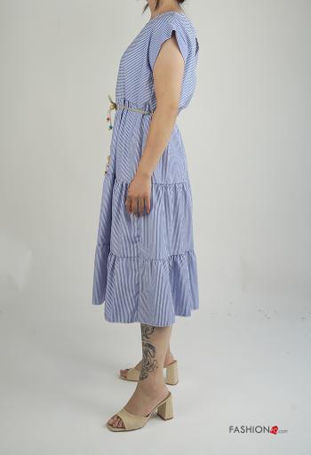 Abito in Cotone maniche corte girocollo Fantasia righe con corda con cintura con balze - ph 3