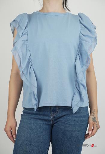 T-shirt in Cotone maniche corte girocollo con balze