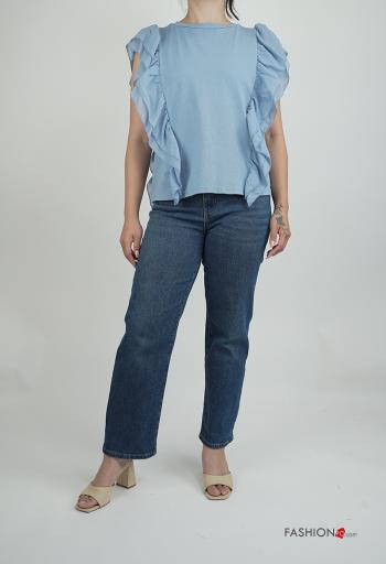 T-shirt in Cotone maniche corte girocollo con balze - ph 5
