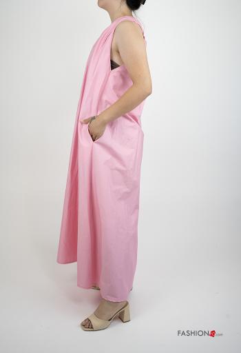 Abito in Cotone lungo oversize senza maniche con tasche con nodo - ph 3