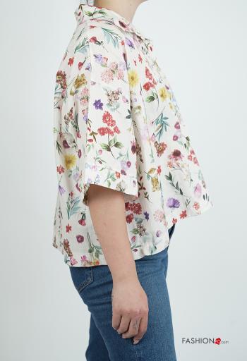 Blusa de Algodón con cuello Estampado Floral con botones manga tres cuartos - ph 3