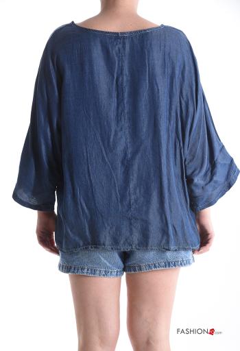 Blusa denim manga comprida gola redonda - ph 2