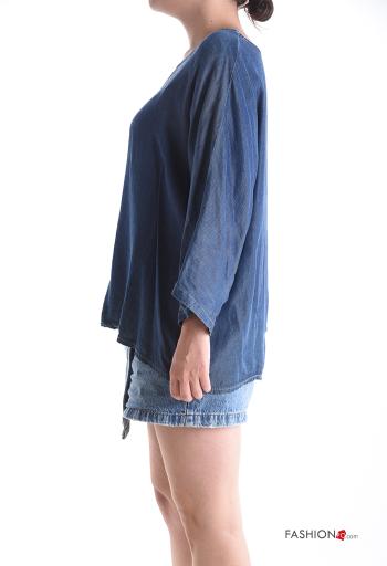 Blusa denim manga comprida gola redonda - ph 3