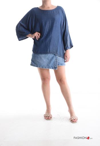 Blusa denim manga comprida gola redonda - ph 5