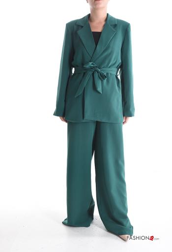 Coordinato maniche lunghe wide leg con cintura in stoffa con cintura con tasche - ph 1