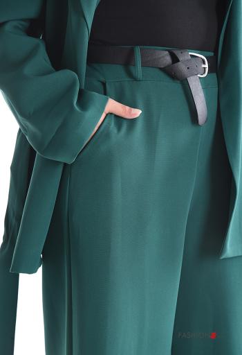 Coordinato maniche lunghe wide leg con cintura in stoffa con cintura con tasche - ph 4