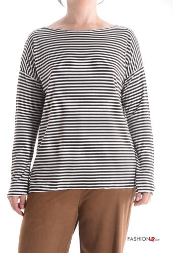 Maglietta a manica lunga girocollo Fantasia righe con spacco