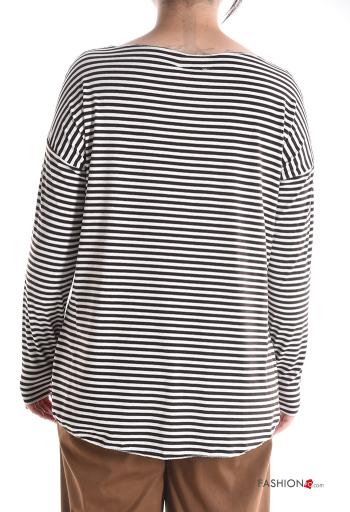 Maglietta a manica lunga girocollo Fantasia righe con spacco - ph 2