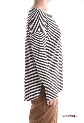 Maglietta a manica lunga girocollo Fantasia righe con spacco - ph 3