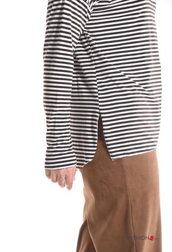 Maglietta a manica lunga girocollo Fantasia righe con spacco - ph 4