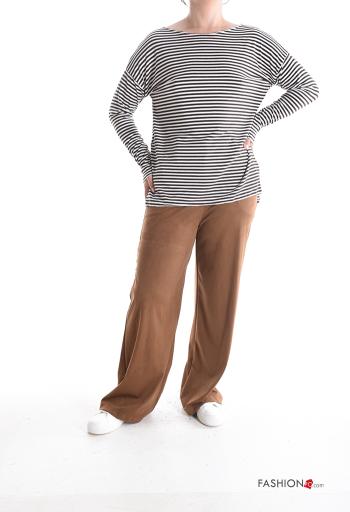 Maglietta a manica lunga girocollo Fantasia righe con spacco - ph 5