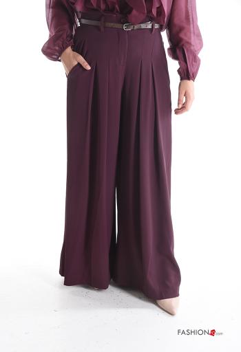 wide leg Trousers with belt with buttons with zip with pockets - ph 1