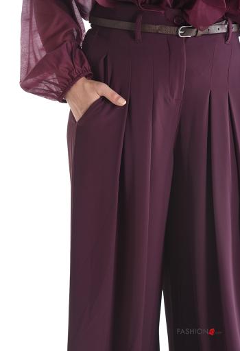 wide leg Trousers with belt with buttons with zip with pockets - ph 4