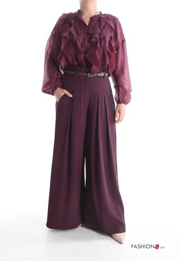 wide leg Trousers with belt with buttons with zip with pockets - ph 5