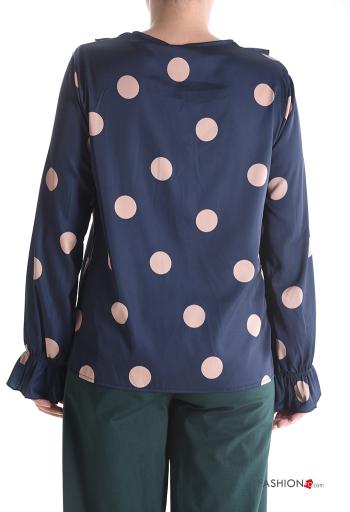 Blusa maniche lunghe Fantasia pois con balze scollo a V - ph 2